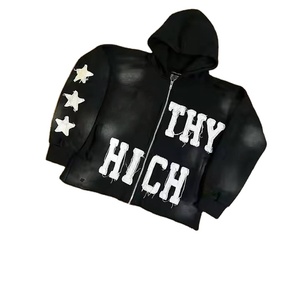 Sweat-shirts pour hommes de haute qualité, personnalisés, à fermeture éclair intégrale, en coton biologique, style hip-hop vintage, lavés, avec patch, style délavé - Product Image 6