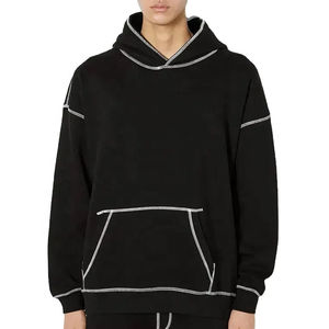 เสื้อกันหนาวแขนยาวแบบสวมศีรษะสำหรับผู้ชาย, เสื้อกันหนาวมีฮู้ดเย็บสีตัดกัน500GSM ฤดูหนาว2024 - Product Image 1