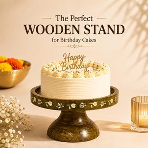 KHATI HOUSE Floral Heritage Wooden Cake Stand Premium Handcrafted Round Dessert Display with Vintage Carved Lid - Product Image 1