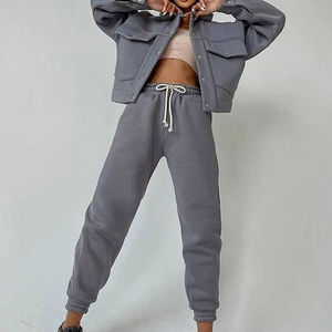 Conjunto Deportivo de 2 Piezas para Mujer, Color Sólido, Top Corto, Manga Larga, Sudadera Informal, Traje para Correr - Product Image 3