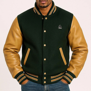 แจ็คเก็ตหนังวาร์ซิตี้สั่งทำพิเศษสำหรับผู้ชาย ปกตั้ง พร้อมโลโก้ด้านหน้า ตัวเสื้อทำจากผ้าขนสัตว์ - Product Image 1