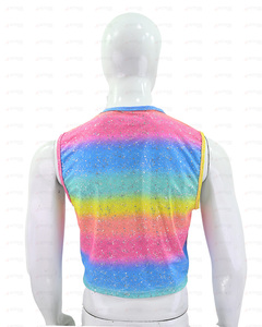 Custom Men's <b>Rainbow</b> Glitter Sleeveless T-Shirt Sparkly Festival Rave Crop Tank <b>Top</b> Party Clubwear Vest - Product Image 2