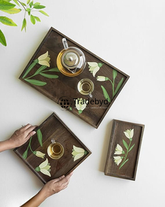 Tradebyd ถาดไม้ทันสมัยถาดเสิร์ฟเป็นมิตรต่อสิ่งแวดล้อมสำหรับห้องครัวโรงแรมบ้านงานแต่งงานงานเลี้ยงและรับประทานอาหารทุกวัน - Product Image 2