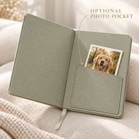 Carnet de souvenirs pour animaux de compagnie LABON personnalisé A5, couverture rigide en lin, logo en feuille d'or, pages portrait gaufrées