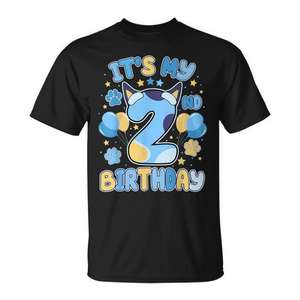 T-shirt promotionnel pour garçons de 2 ans, thème chien bleu, pour fête d'anniversaire de 2 ans - Product Image 1
