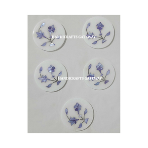 Attractive <b>White</b> Marble Made in India <b>Round</b> Inlay Coaster Set Used For Home Restaurants And Cafe For Buyers In Very Best Price - Product Image 2