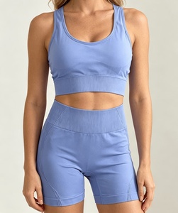 Women's Solid Yoga Wear Sets with Elastic Waist 2 Piece <b>Bra</b> and Short Pants for Fitness and Workout Breathable Fitness Wear - Product Image 1