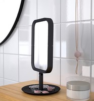 Miroir de table rectangulaire sur pied, décoratif, de luxe, style Art Déco, fait main, avec cadre en fer, écran LED, épaisseur 4 mm, noir KSN