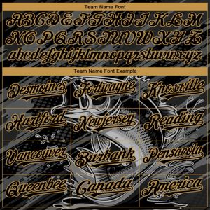 Noir personnalisé vieil or achigan à grande bouche 3D Bomber Full-Snap Varsity Letterman veste à capuche maillots de football impression de logo unique - Product Image 3