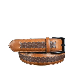 Ceinture en cuir véritable pour homme, faite à la main, tressée, élégante, couleur camel, haute qualité, pour occasions formelles, vente en gros 2026, logo personnalisé OEM - Product Image 1