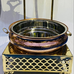 Buffet de qualité supérieure décoratif fantaisie doré luxe suspendu rouleau haut martelé dôme couvercle à charnière chauffe-plats - Product Image 1