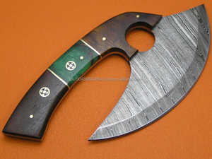 Traditional Full Tang Multi-Purpose Damascus Pizza Cutter <b>Axe</b> Utility Meat <b>Chopping</b> Knife with Wood Aluminium Leather Sheath - Product Image 3