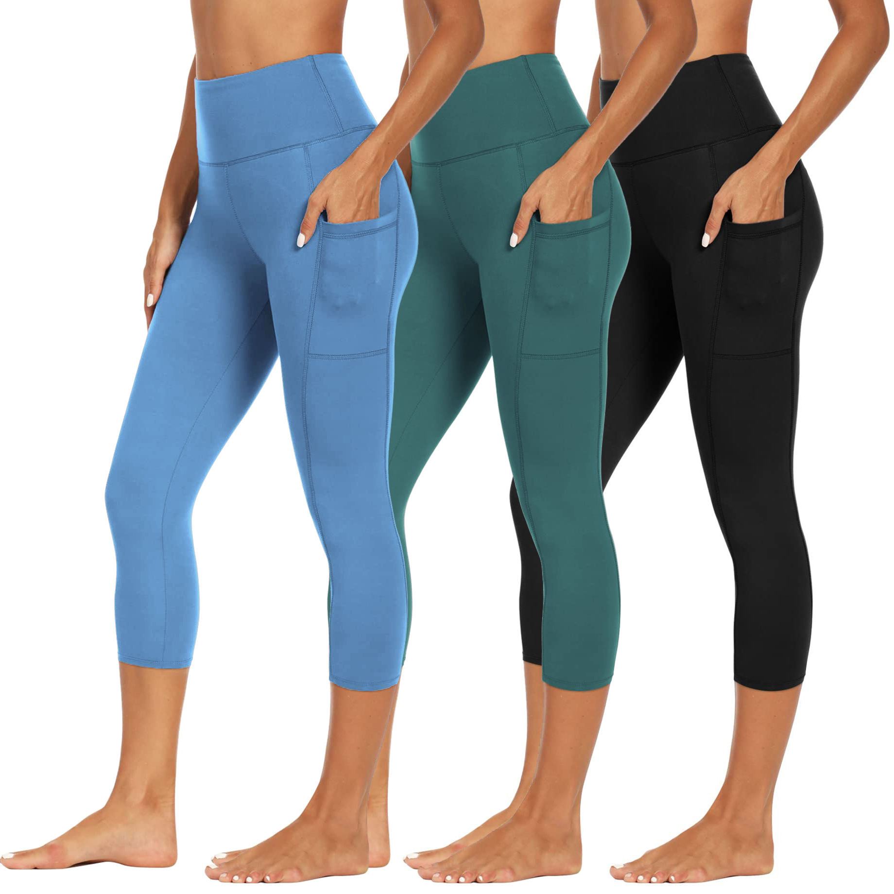 Buttery Soft Breathable Anti-Bacterial High-Waisted Capri Leggings Women Solid Elastic Waist Closure Pockets Casual Winter
