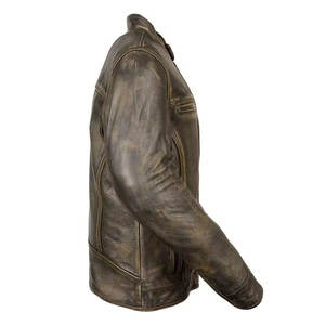 Veste en cuir pour homme, cuir de vache véritable, fermeture éclair sur le devant, vêtement d'extérieur décontracté, veste en cuir, col montant - Product Image 2