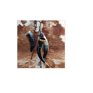 Cuerno Vikingo para Beber de Cuerno de Búfalo Natural con Soporte de Cuero Pulido y Base Metálica, Diseño Animal Religioso Ecológico - Product Image 4