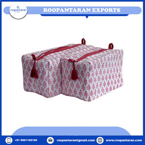 Luxury Cosmetic Bag Indian Hand Block Printed Cotton Quilted With <b>Padded</b> Cotton Cosmetic Bag Set of 2 for Sale at <b>Cheap</b> Price - Product Image 4