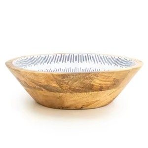 Tazón para Servir de Madera Artesanal, Ecológico, Redondo, para Ensaladas, con Esmalte Blanco y Negro, Diseño Moderno, Decoración del Hogar, Vajilla - Product Image 2