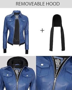Custom Women's Hooded <b>Leather</b> <b>Jacket</b> Genuine Lambskin <b>Jacket</b> with Removable Hood by Leading Manufacturer and Exporter - Product Image 4