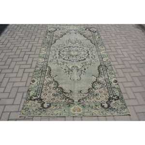 <b>Traditional</b> Green Beige 4.6 X 8.5ft Woolen Living Room Carpet Aubusson Patchwork Rectangle Turkish <b>Rug</b> Latex for Hallway Bedside - Product Image 1