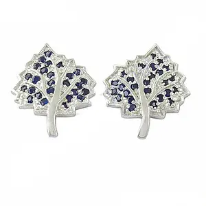 Boucles d'oreilles clous tendance pour femme en argent 925 avec saphir bleu et placage or 18 carats, diamant taille émeraude comme pierre principale - Product Image 3