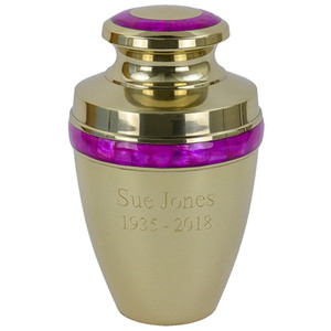 Urne funéraire en métal poli brillant de haute qualité, finition dorée, avec bande violette, pour adulte américain, capacité de 200 pouces cubes - Product Image 6