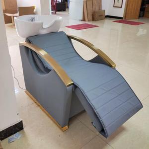 Fauteuil de lavage rose pour salon de coiffure, en cuir PU, design moderne, structure en acier inoxydable, siège rembourré, lavabo en céramique, réglable - Product Image 6