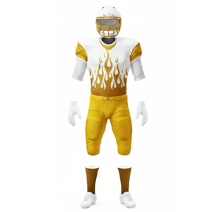 Uniforme de Fútbol Americano Personalizado con Diseño de Llamas Doradas y Blancas, Jersey Sublimado de Alto Rendimiento con Pantalones con Acolchado Integrado a Juego - Product Image 2