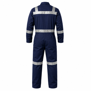 Combinaison de travail antistatique réfléchissante bleu marine pour hommes, combinaison de sécurité en polyester avec bandes haute visibilité pour usage industriel - Product Image 5