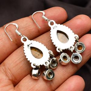 Pendientes de estilo bohemio chapados en plata de ley 925, piedra preciosa de ojo de tigre amarillo a la moda, bisel Natural de piedra, suministro de aniversario - Product Image 5