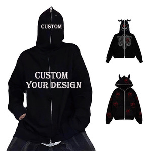 Sudadera con capucha con cremallera completa y patrón sólido personalizado para hombre con tu logotipo, cubierta facial, sudadera con cremallera con cuerno, sudadera con cremallera completa - Product Image 1