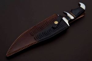 Couteau utilitaire à lame fixe artisanal hautement demandé |   Poignée à double rainure pour les doigts avec revêtement en cuir - Product Image 6