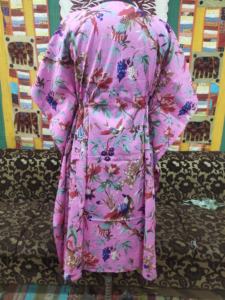 100% algodón puro cuello en V Rosa pájaro estampado Kaftan transpirable y cómodo ropa de dormir de mujer para festivales de verano - Product Image 5