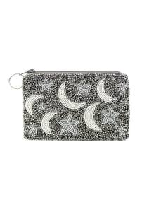 Belle pochette à monnaie en perles de rocaille faite à la main avec mini fermeture à glissière Dernier design Lunes et étoiles brodées pour Noël et les fêtes - Product Image 3