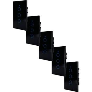 สวิตช์อัจฉริยะสำหรับบ้าน, MXTUM-005, 5 ชิ้น, 5x3 ทาง, 2.4GHz, 100-250V AC, 50-60Hz, 300W ต่อช่อง, 10A, สีดำ - Product Image 1