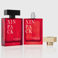Flacons de parfum rectangulaires en verre mat rouge gravé de luxe 120 ml, vides, personnalisables, écologiques avec bouchon doré
