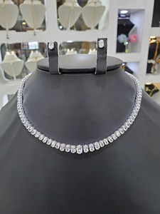 สร้อยคอเพชรมอยส์ซอไนต์รูปวงรีสีขาวพร้อมต่างหูสร้อยคอสวยปรับแต่งเครื่องประดับของขวัญที่ดีที่สุดสำหรับผู้หญิง - Product Image 2