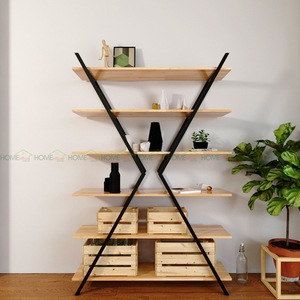 KS68035 Estante de Hierro en Forma de X de 6 Niveles con Parte Superior de Madera, Estantes Decorativos y Unidades de Almacenamiento de 120x37x180cm para Sala de Estar - Product Image 3