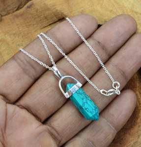 Collier pendentif en turquoise, argent sterling 925, bijoux faits à la main, pierre précieuse naturelle, collier en argent, cadeau - Product Image 3