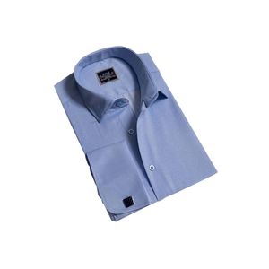 Chemise à boutons de manchette en coton bleu - Product Image 1