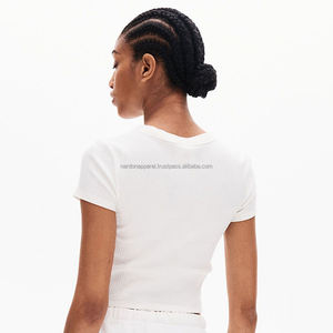 Nardon Apparel logotipo personalizado OEM Casual mujer sólido en blanco algodón Crop Tops camiseta - Product Image 2