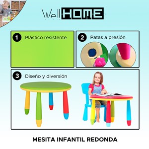 WELL HOME Mesa Auxiliar Redonda de Plástico Verde para Niños, 70x48cm - Product Image 2