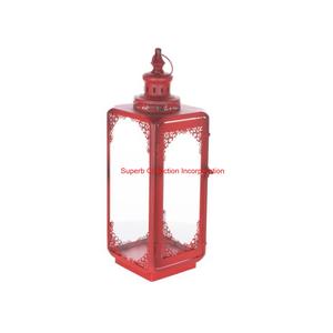 Lanterne décorative créative en métal rouge ornée faite à la main Style vintage bougeoir en fer pour la décoration de festival prix de gros - Product Image 1