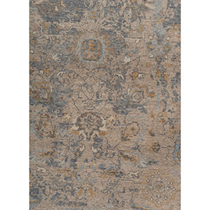 Tapis en laine noués à la main Erbe, beige et marron, grand format 9x12, motif médaillon rectangulaire en puzzle pour la maison, le couloir, l'entrée - GS-2008 - Product Image 3