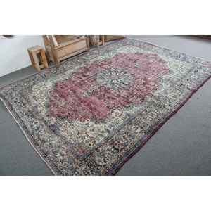 Alfombra Vintage de 6.9x9.9 pies, Alfombra Turca Grande, Alfombra de Lana con Estampado Animal Rojo - Product Image 2