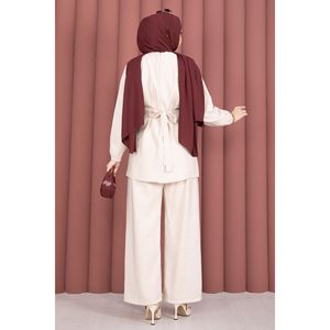 Conjunto de Dos Piezas para Mujer, Estampado Floral Beige, Pantalones Ajustables sin Cuello con Detalle de Broche, Corte Holgado para Verano - Product Image 5