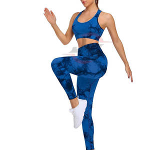 ชุดโยคะแบบแอกทีฟของผู้หญิงน้ำหนักเบาลายพื้นระบายอากาศได้ดีแห้งเร็วเอวยางยืดปิดยิม2ชิ้น - Product Image 4