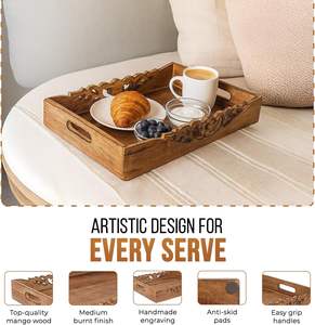 Plateau décoratif traditionnel en bois d'orchidée avec poignées, pour comptoir de cuisine, table basse, décoration de table à manger, salon, vaisselle de mariage - Product Image 6