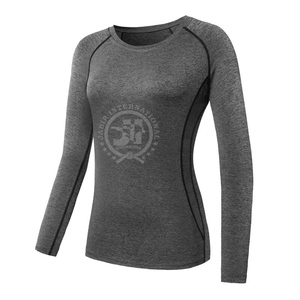 Vente en gros de chemises de compression de gym noires pour femmes avec logo personnalisé tissu respirant avec motif imprimé col montant - Product Image 1