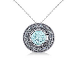 Collier pendentif halo en or blanc 14 carats avec aquamarine et diamants, 1,76 ct, motif géométrique en rhodium, or rose tendance avec zircon et perle - Product Image 1