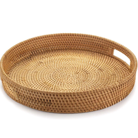 Panier de service en rotin rond fait à la main Plateau de service tissé avec poignée pour table à manger et meubles de cuisine